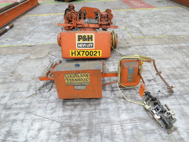 Cleveland Tramrail P&H 1 Ton Single Girder Underhung Bridge Crane 28' Span