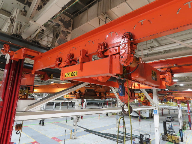 Cleveland Tramrail P&H 7.5 Ton Double Girder Bridge Crane 28' Span w/Remote