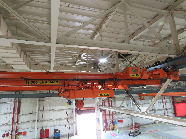 Cleveland Tramrail P&H 7.5 Ton Double Girder Bridge Crane 28' Span w/Remote