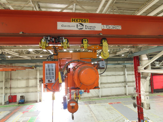 Cleveland Tramrail P&H 5 Ton Single Girder Underhung Bridge Crane 45' 10" Span