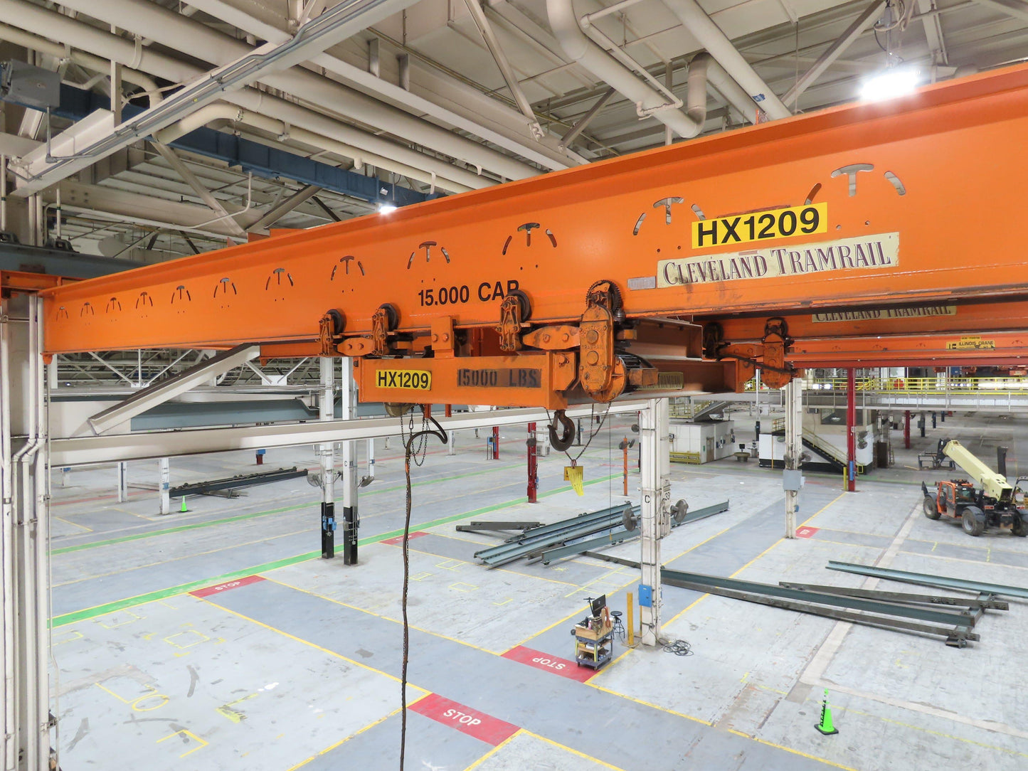 Cleveland Tramrail P&H 7.5 Ton Double Girder Underhung Bridge Crane 45' 10" Span