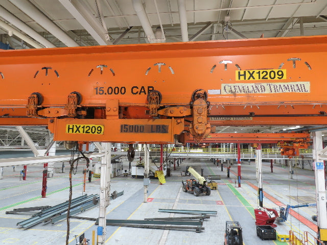 Cleveland Tramrail P&H 7.5 Ton Double Girder Underhung Bridge Crane 45' 10" Span
