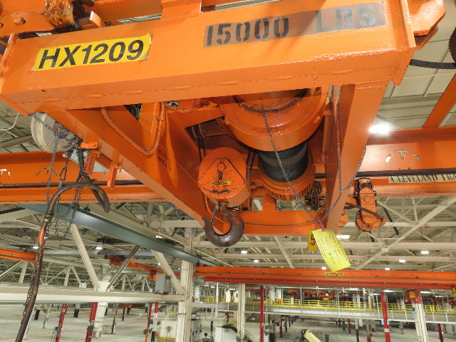 Cleveland Tramrail P&H 7.5 Ton Double Girder Underhung Bridge Crane 45' 10" Span