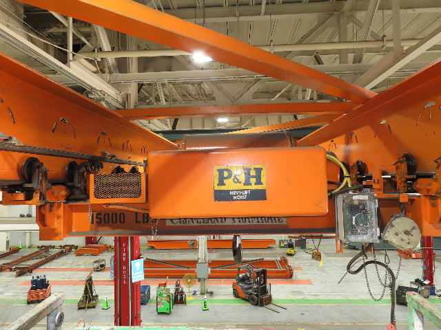 Cleveland Tramrail P&H 7.5 Ton Double Girder Underhung Bridge Crane 45' 10" Span