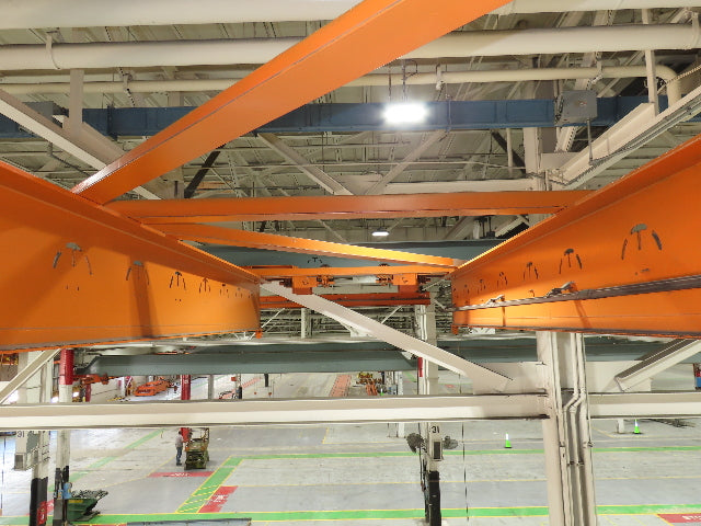 Cleveland Tramrail P&H 7.5 Ton Double Girder Underhung Bridge Crane 45' 10" Span