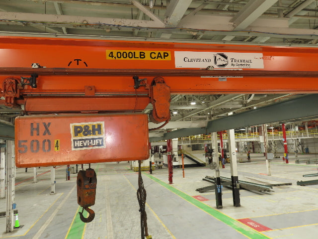 Cleveland Tramrail P&H 2 Ton Single Girder Underhung Bridge Crane 45' 10" Span