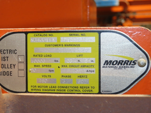 Cleveland Tramrail P&H 5 Ton Single Girder Underhung Bridge Crane 45' 10" Span