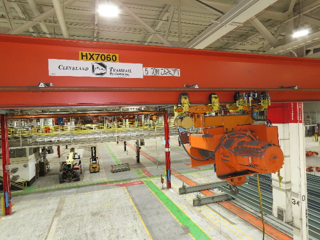 Cleveland Tramrail P&H 5 Ton Single Girder Underhung Bridge Crane 45' 10" Span