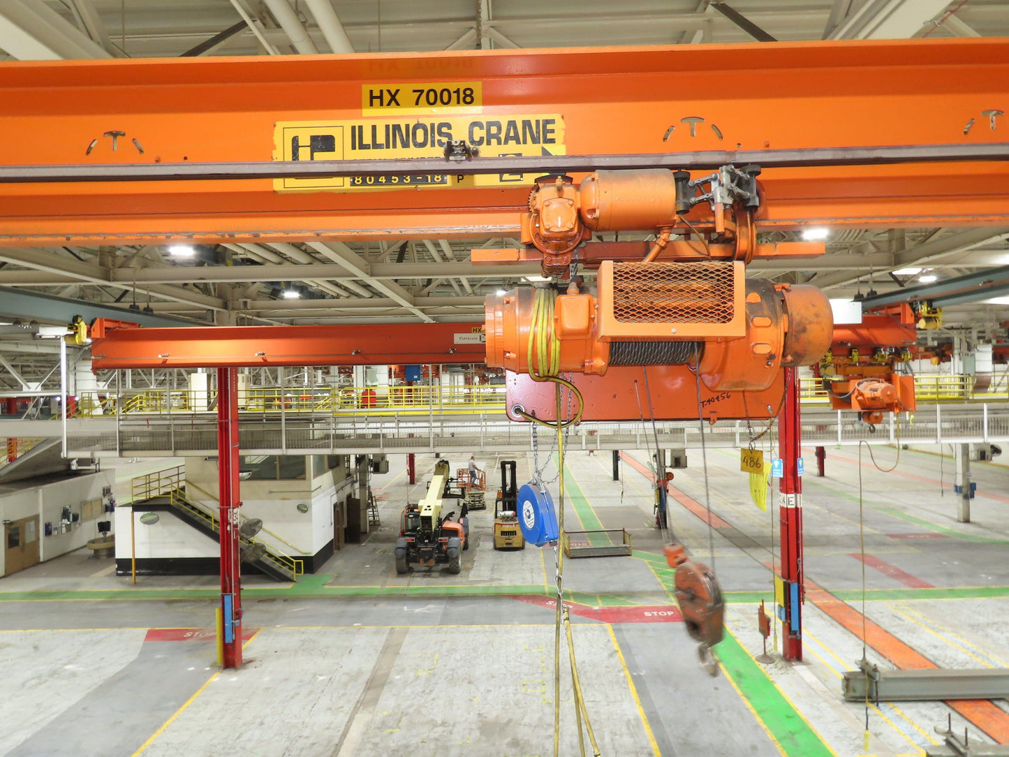 Cleveland Tramrail P&H 1 Ton Single Girder Underhung Bridge Crane 45' 10" Span