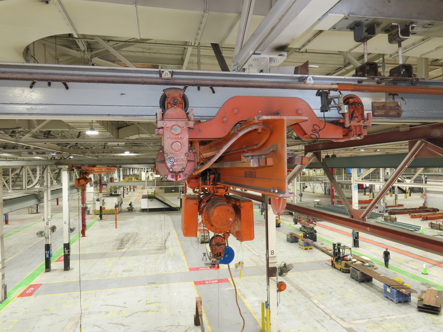 Cleveland Tramrail P&H 1 Ton Single Girder Underhung Bridge Crane 45' 10" Span