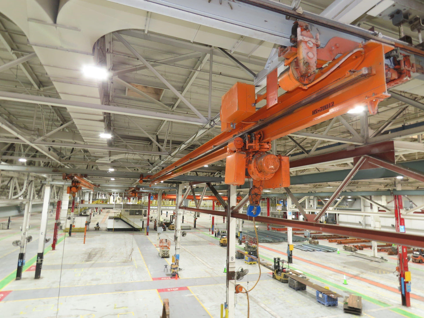 Cleveland Tramrail P&H 1 Ton Single Girder Underhung Bridge Crane 45' 10" Span