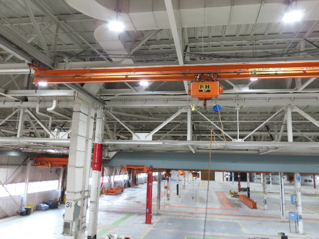 Cleveland Tramrail P&H 1 Ton Single Girder Underhung Bridge Crane 45' 10" Span