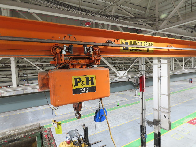 Cleveland Tramrail P&H 1 Ton Single Girder Underhung Bridge Crane 45' 10" Span