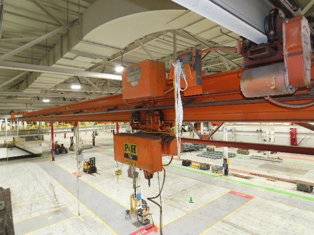 Cleveland Tramrail P&H 1 Ton Single Girder Underhung Bridge Crane 45' 10" Span