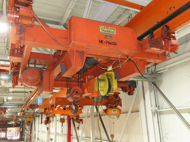 Cleveland Tramrail P&H 10 Ton Double Girder Underhung Bridge Crane 45' 10" Span