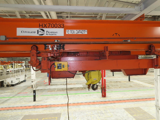 Cleveland Tramrail P&H 10 Ton Double Girder Underhung Bridge Crane 45' 10" Span