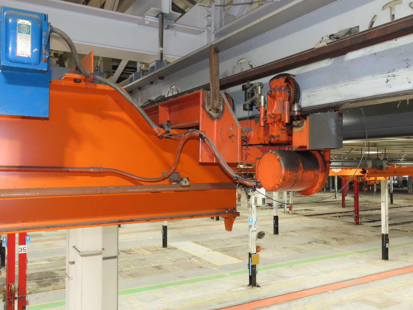 Cleveland Tramrail P&H 10 Ton Double Girder Underhung Bridge Crane 45' 10" Span