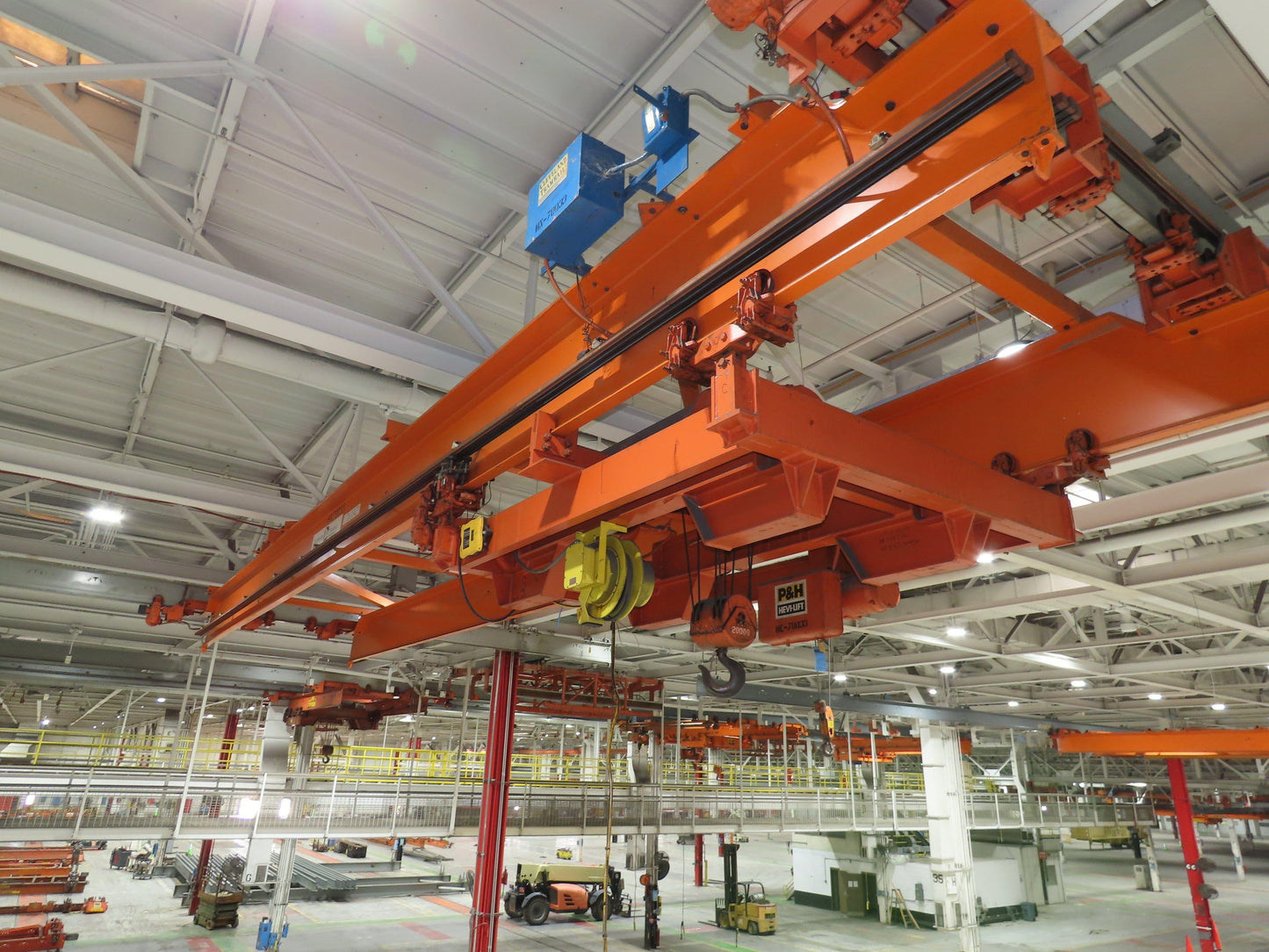Cleveland Tramrail P&H 10 Ton Double Girder Underhung Bridge Crane 45' 10" Span