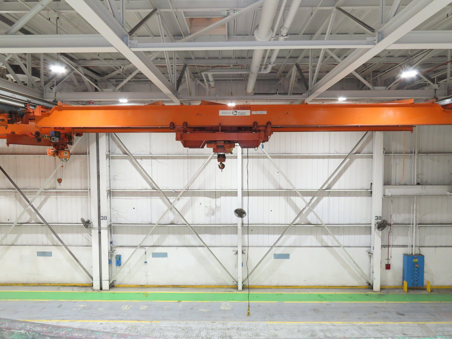Cleveland Tramrail P&H 10 Ton Double Girder Underhung Bridge Crane 45' 10" Span