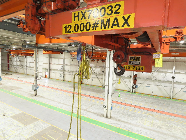 Cleveland Tramrail P&H 6 Ton Double Girder Underhung Bridge Crane 45' 10" Span