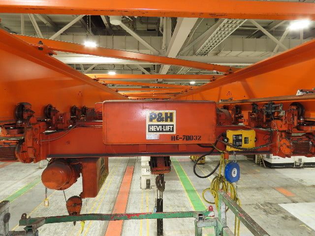 Cleveland Tramrail P&H 6 Ton Double Girder Underhung Bridge Crane 45' 10" Span