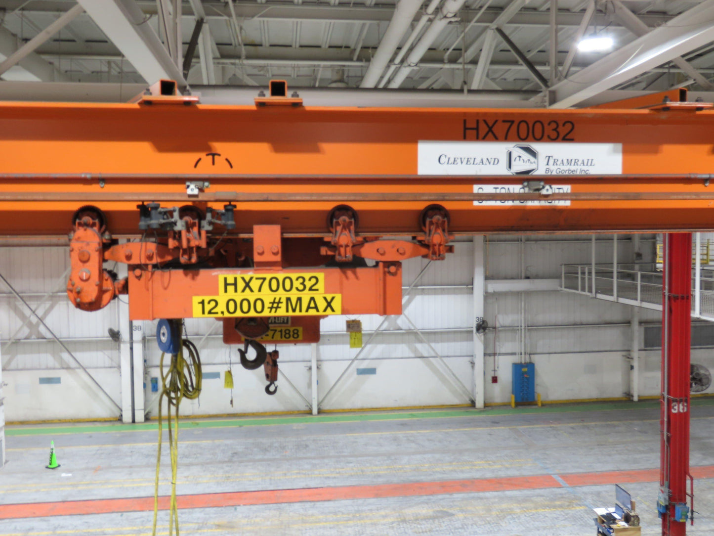 Cleveland Tramrail P&H 6 Ton Double Girder Underhung Bridge Crane 45' 10" Span