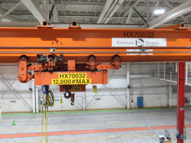 Cleveland Tramrail P&H 6 Ton Double Girder Underhung Bridge Crane 45' 10" Span