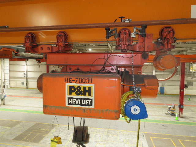 Cleveland Tramrail P&H 4 Ton Single Girder Underhung Bridge Crane 45' 10" Span