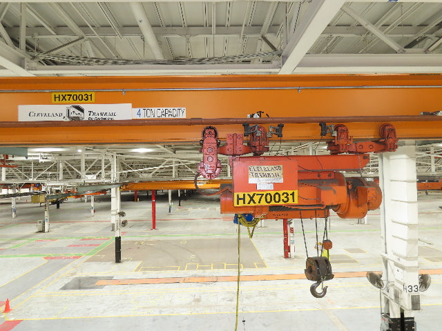Cleveland Tramrail P&H 4 Ton Single Girder Underhung Bridge Crane 45' 10" Span