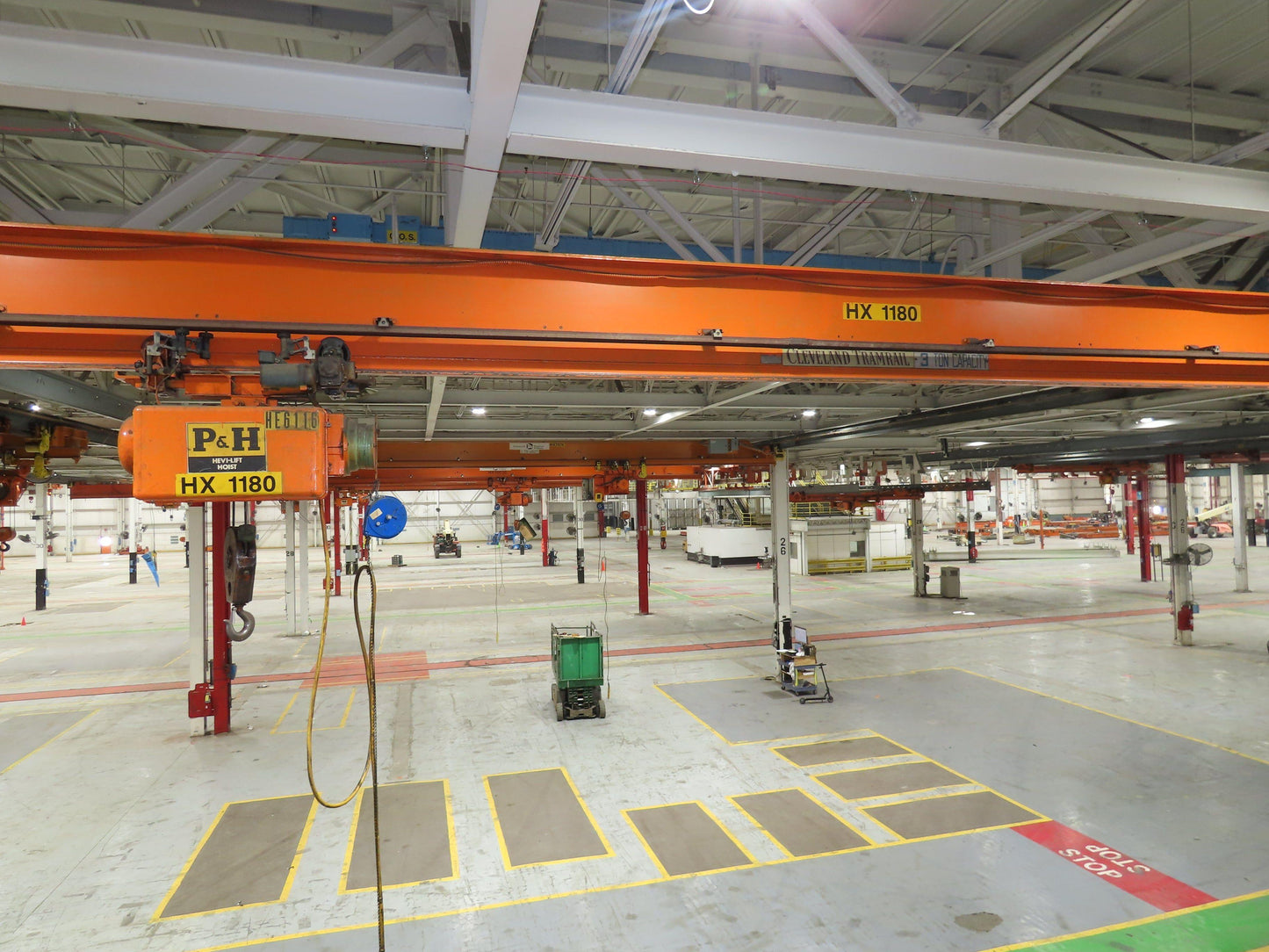Cleveland Tramrail P&H 3 Ton Single Girder Underhung Bridge Crane 45' 10" Span