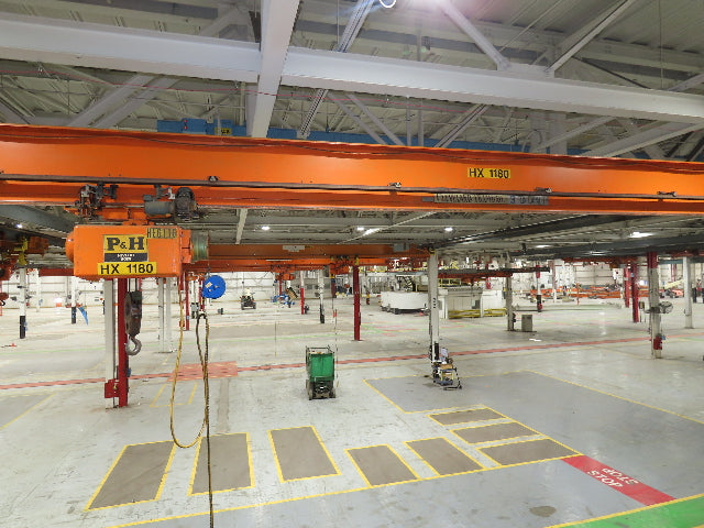 Cleveland Tramrail P&H 3 Ton Single Girder Underhung Bridge Crane 45' 10" Span