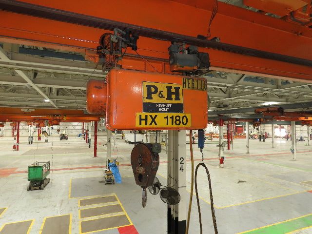 Cleveland Tramrail P&H 3 Ton Single Girder Underhung Bridge Crane 45' 10" Span