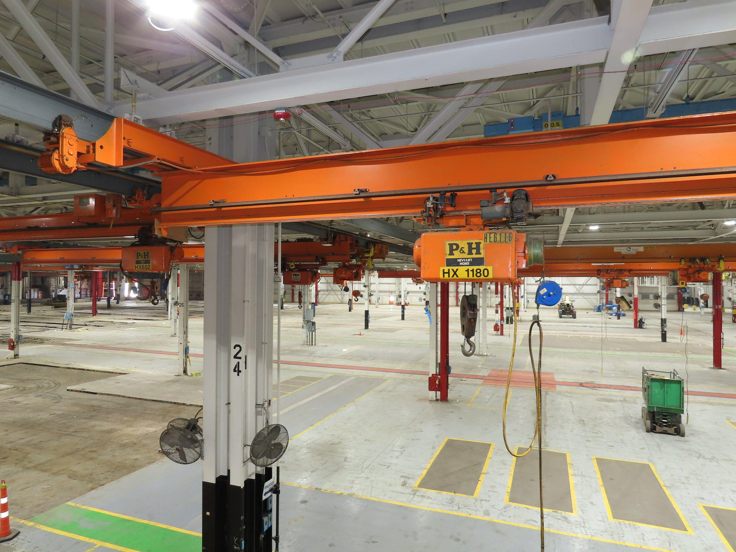 Cleveland Tramrail P&H 3 Ton Single Girder Underhung Bridge Crane 45' 10" Span