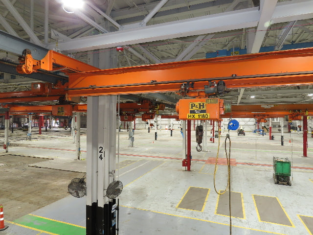 Cleveland Tramrail P&H 3 Ton Single Girder Underhung Bridge Crane 45' 10" Span