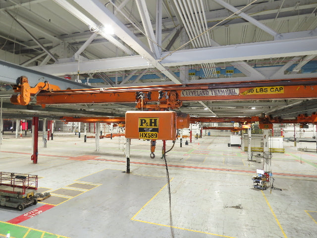 Cleveland Tramrail P&H 1/2 Ton Single Girder Underhung Bridge Crane 21' Span