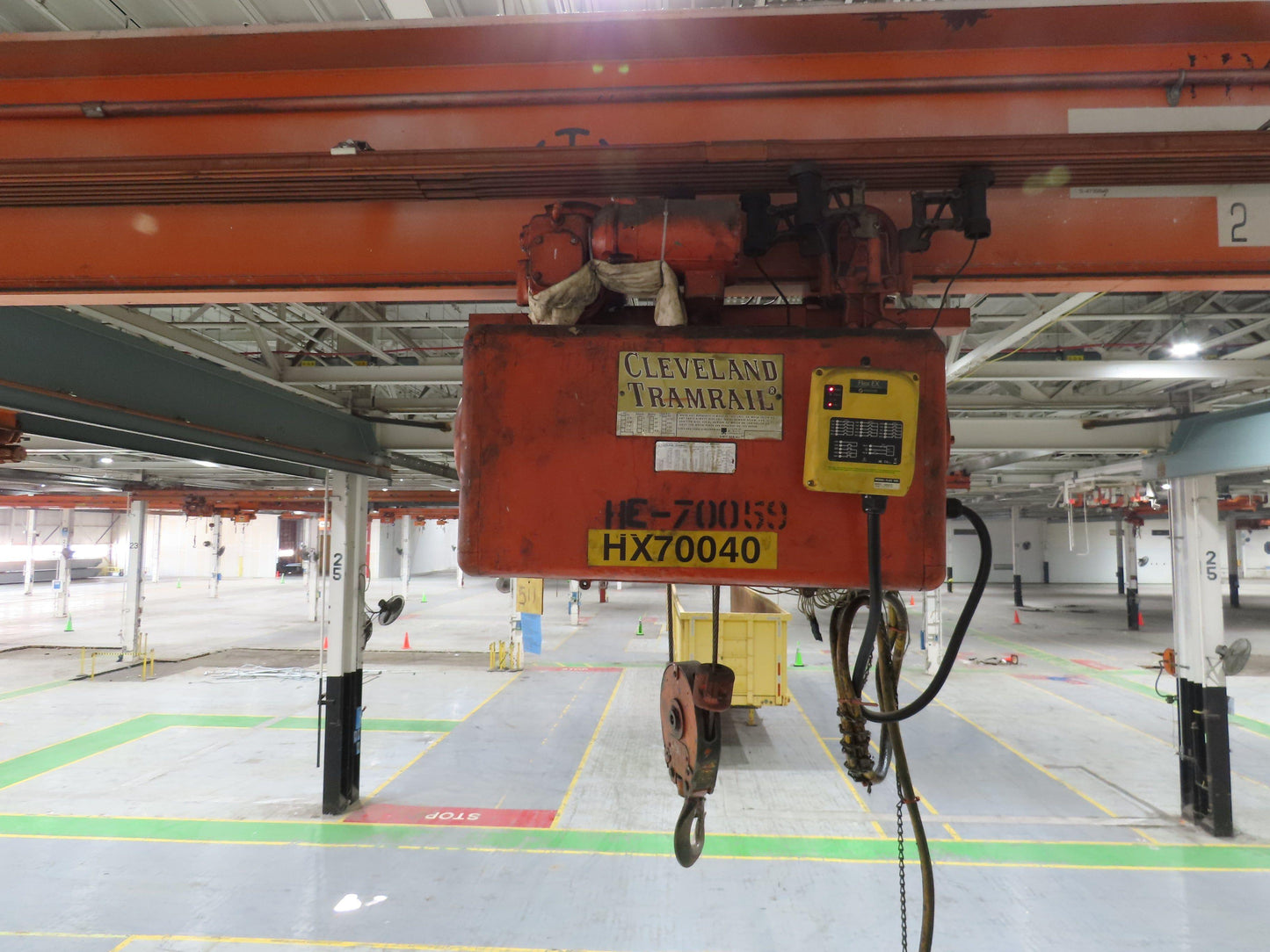 Cleveland Tramrail P&H 2 Ton Single Girder Underhung Bridge Crane 45' 10" Span