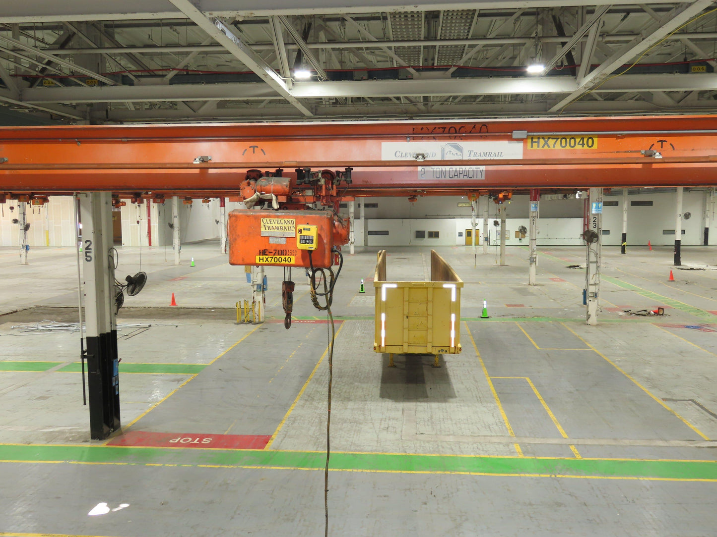 Cleveland Tramrail P&H 2 Ton Single Girder Underhung Bridge Crane 45' 10" Span