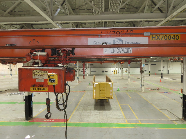 Cleveland Tramrail P&H 2 Ton Single Girder Underhung Bridge Crane 45' 10" Span
