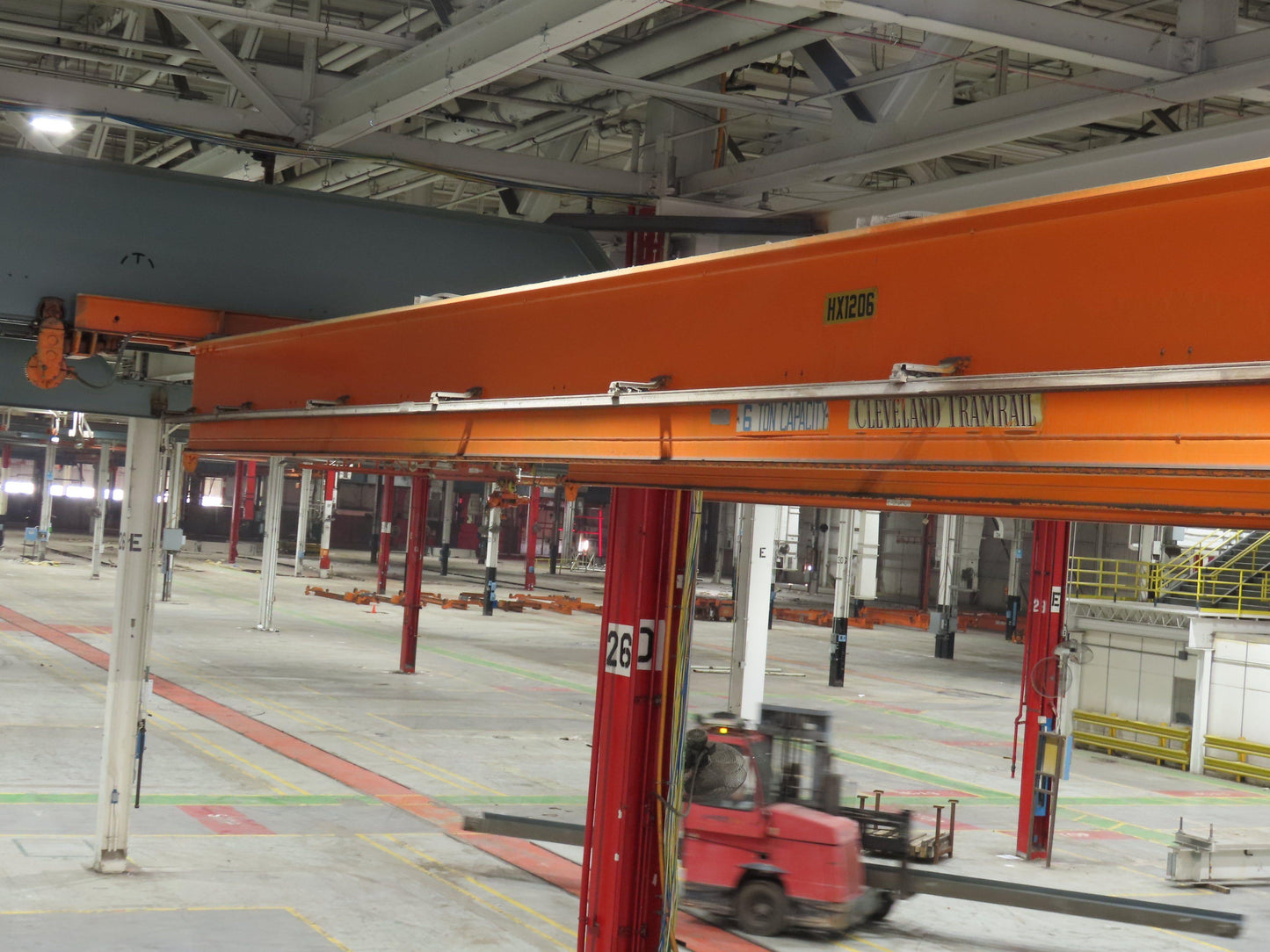 Cleveland Tramrail P&H 6 Ton Double Girder Underhung Bridge Crane 45' 10" Span
