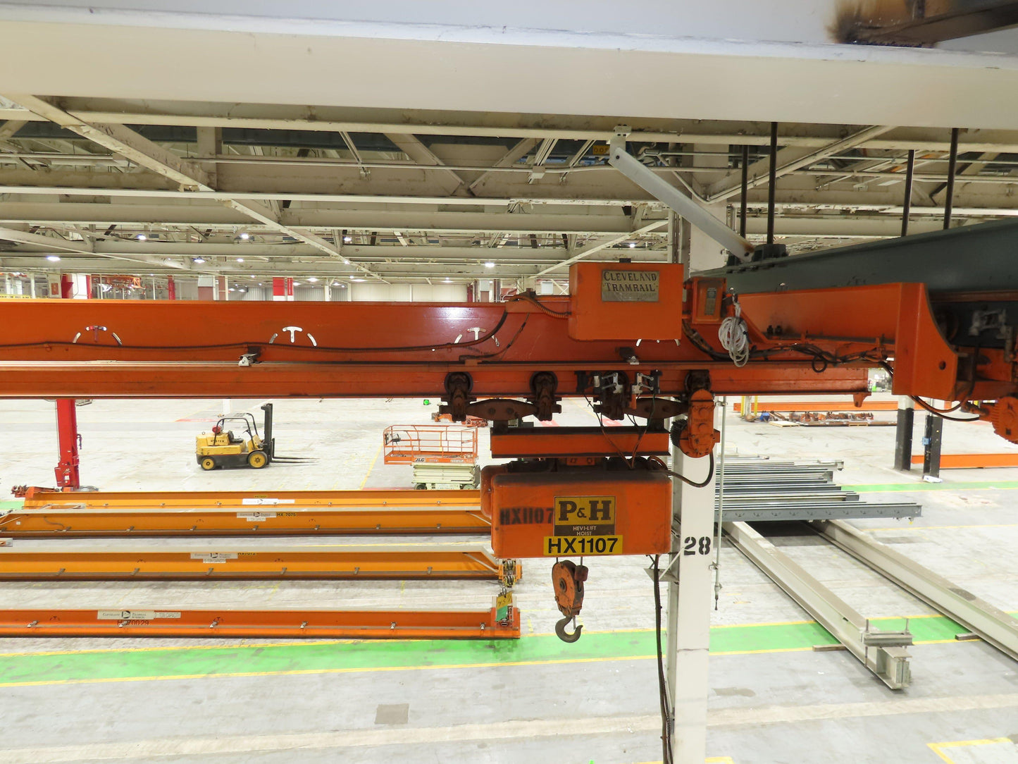 Cleveland Tramrail P&H 3 Ton Single Girder Underhung Bridge Crane 45' 10" Span