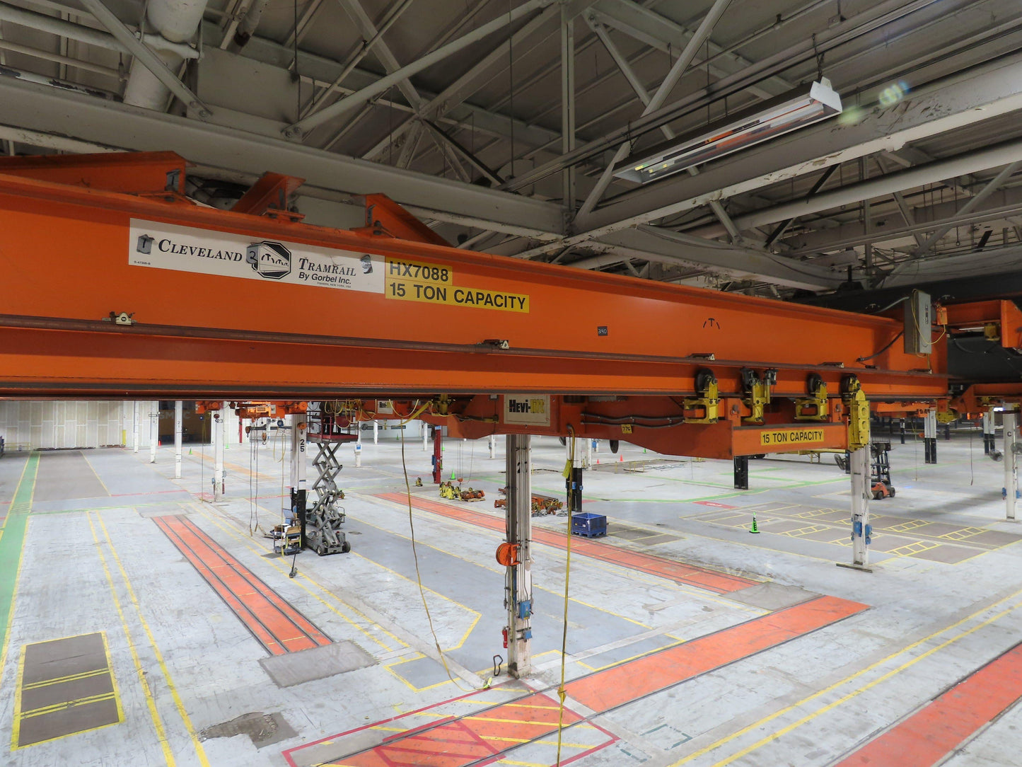 Cleveland Tramrail P&H 15 Ton Double Girder Underhung Bridge Crane 44' 6" Span