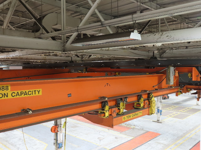 Cleveland Tramrail P&H 15 Ton Double Girder Underhung Bridge Crane 44' 6" Span
