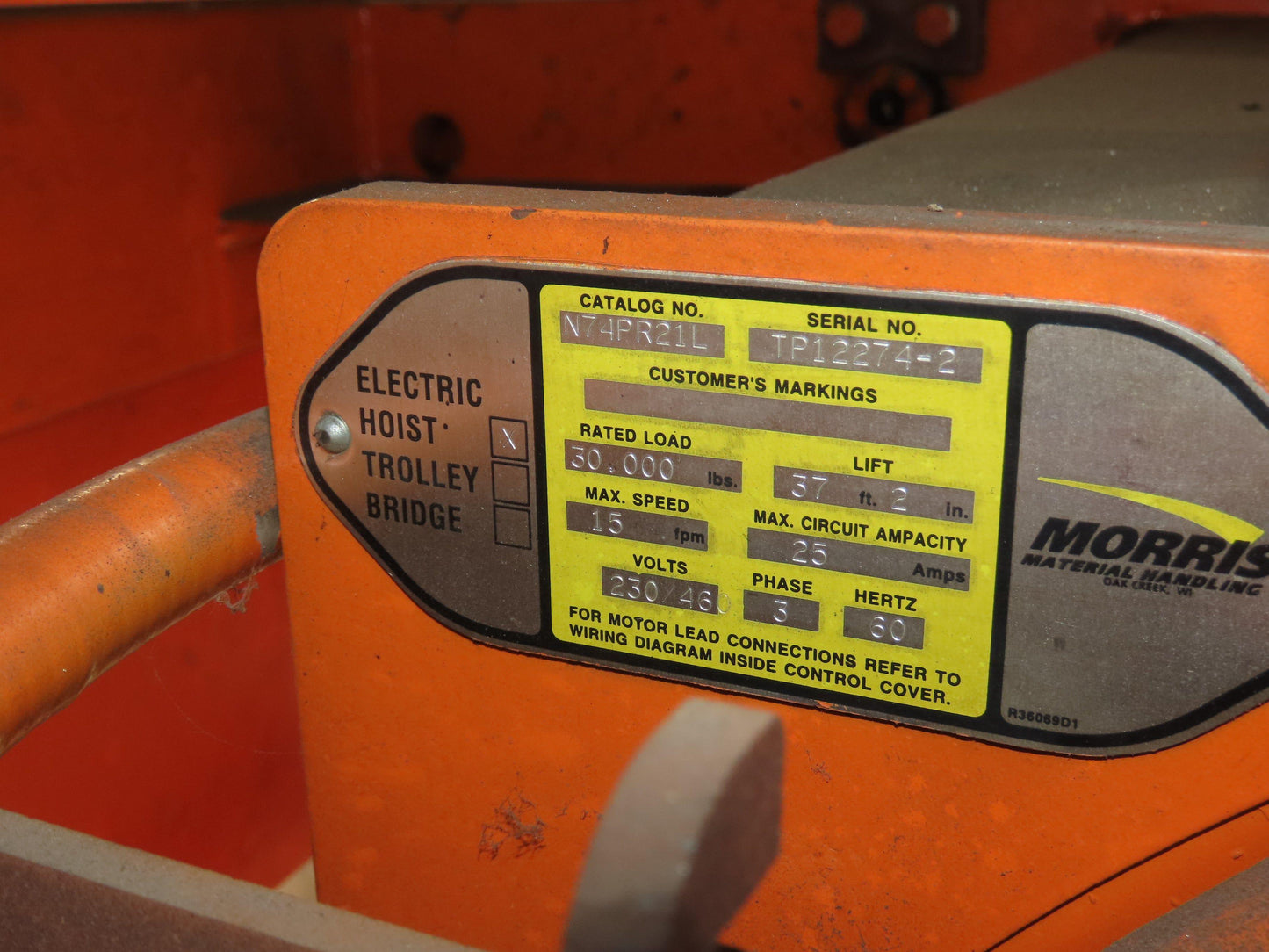 Cleveland Tramrail P&H 15 Ton Double Girder Underhung Bridge Crane 44' 6" Span