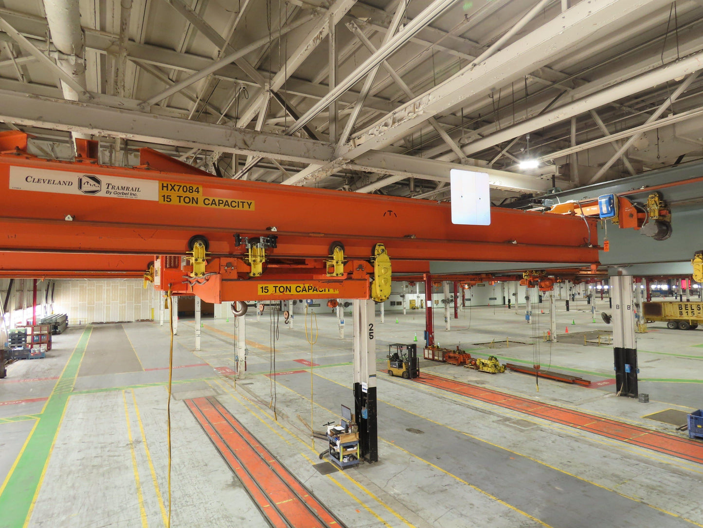 Cleveland Tramrail P&H 15 Ton Double Girder Underhung Bridge Crane 44' 6" Span