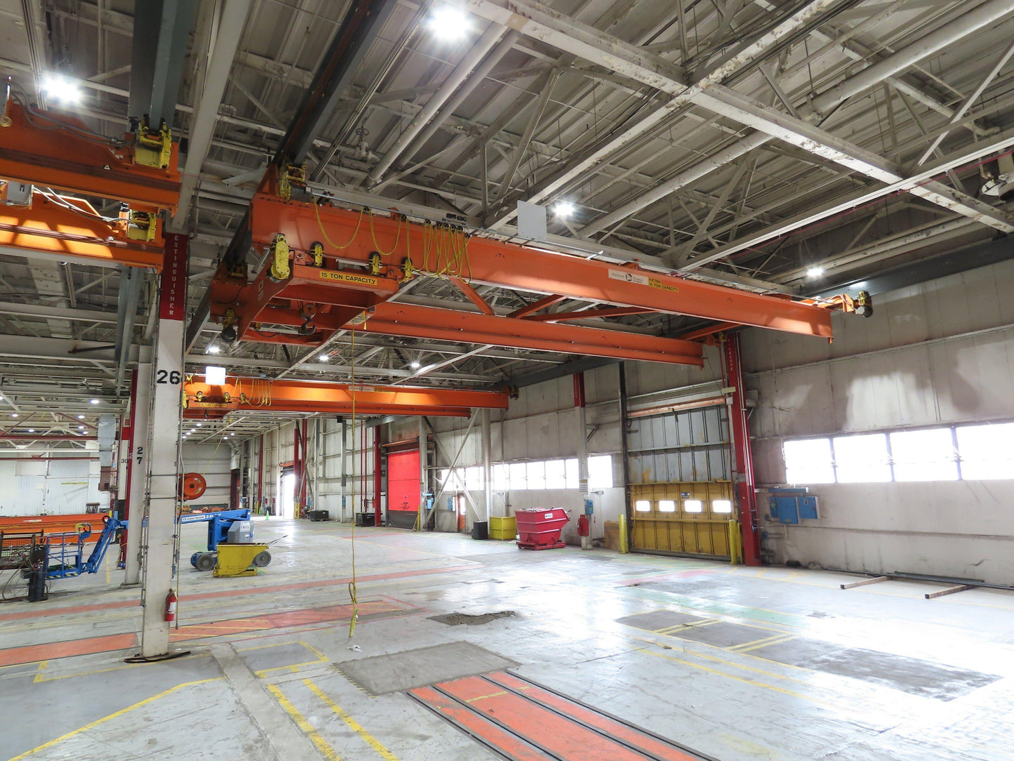 Cleveland Tramrail P&H 15 Ton Double Girder Underhung Bridge Crane 44' 6" Span