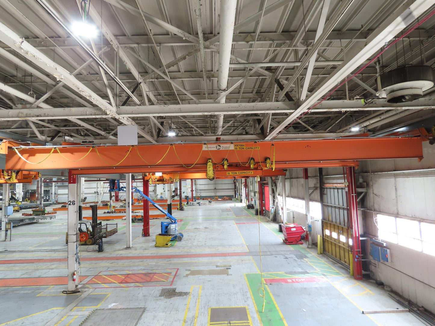 Cleveland Tramrail P&H 15 Ton Double Girder Underhung Bridge Crane 44' 6" Span