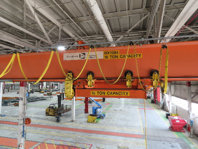 Cleveland Tramrail P&H 15 Ton Double Girder Underhung Bridge Crane 44' 6" Span