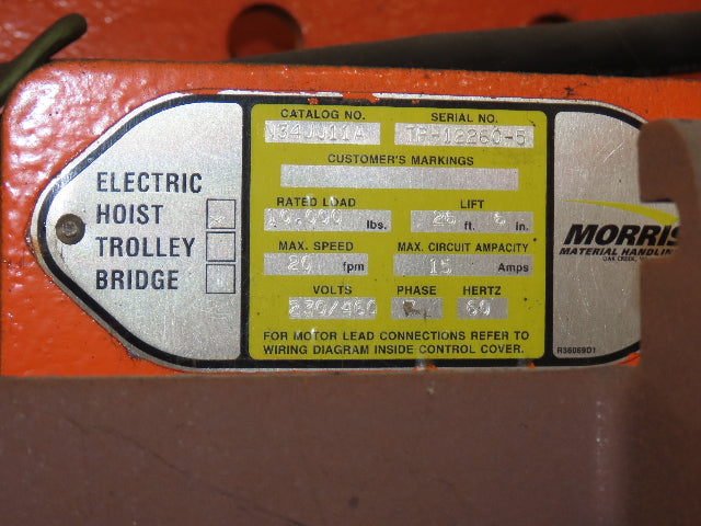 Cleveland Tramrail P&H 5 Ton Single Girder Underhung Bridge Crane 44' 6" Span