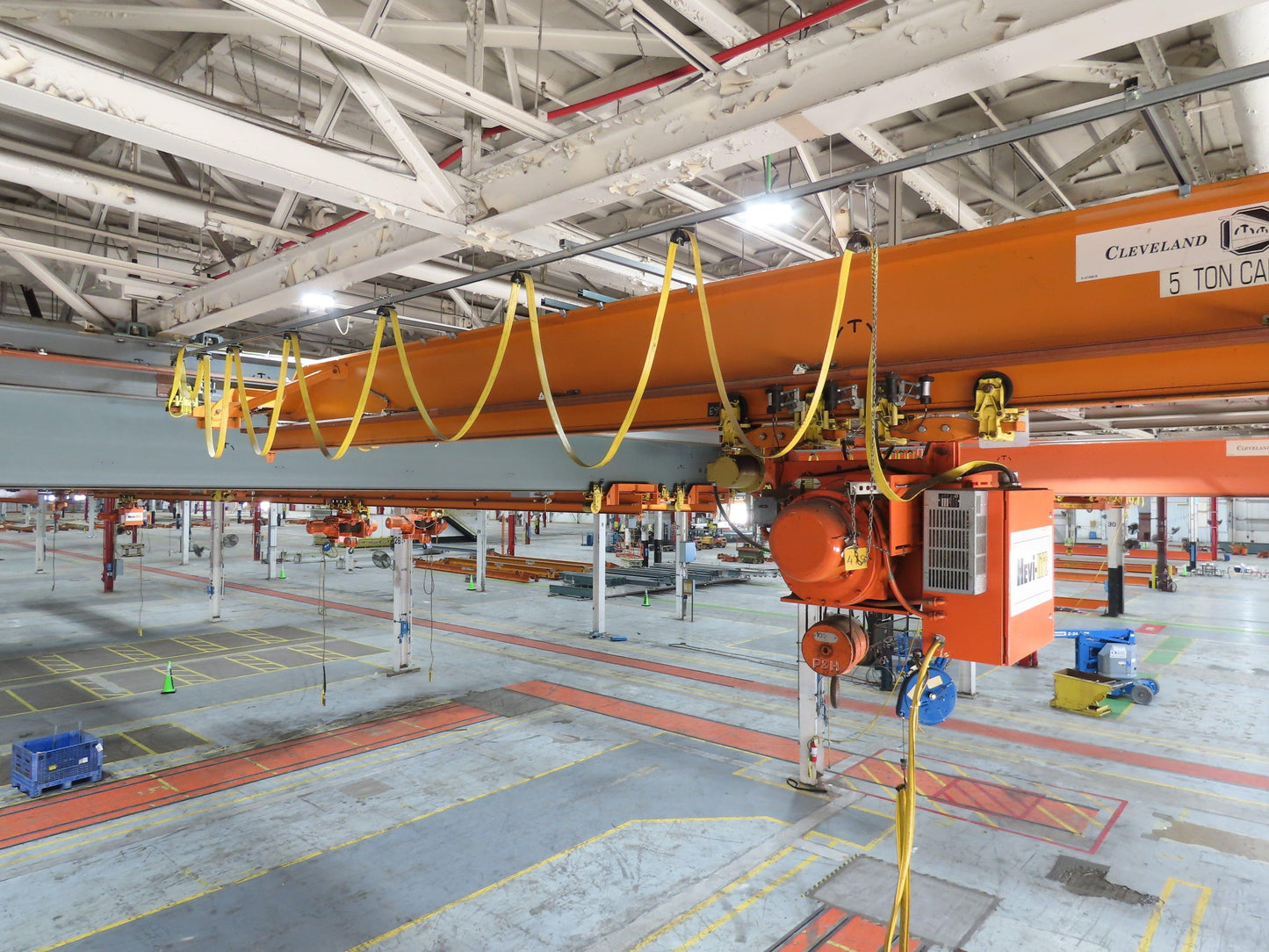 Cleveland Tramrail P&H 5 Ton Single Girder Underhung Bridge Crane 44' 6" Span