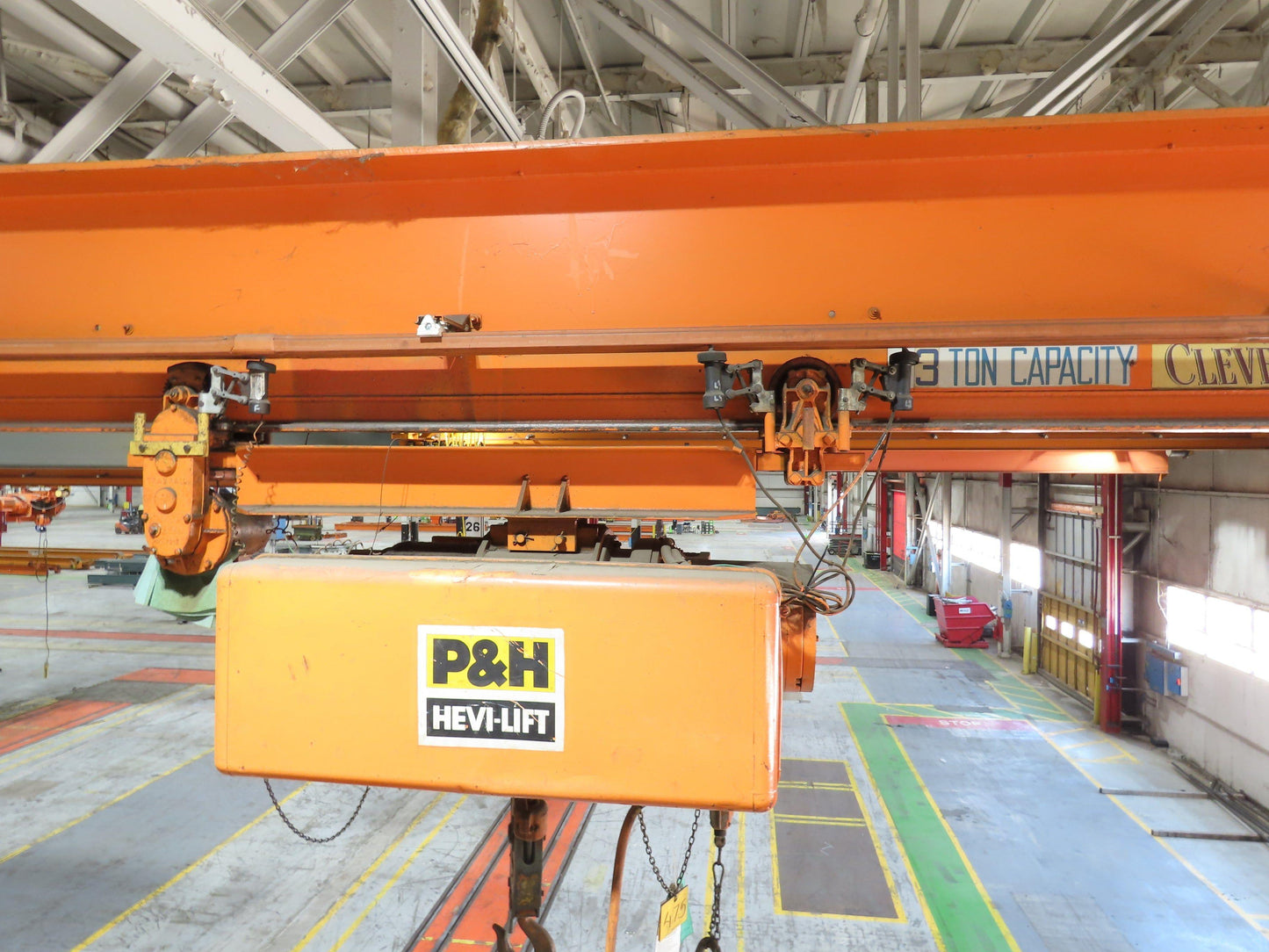 Cleveland Tramrail P&H 3 Ton Single Girder Underhung Bridge Crane 44' 6" Span